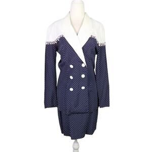 Vintage 80s Rampage navy blue and white polka dot skirt blazer suit set 7